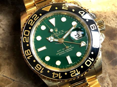 rolex gmt master ii gold green face|rolex gmt master ii 116710.